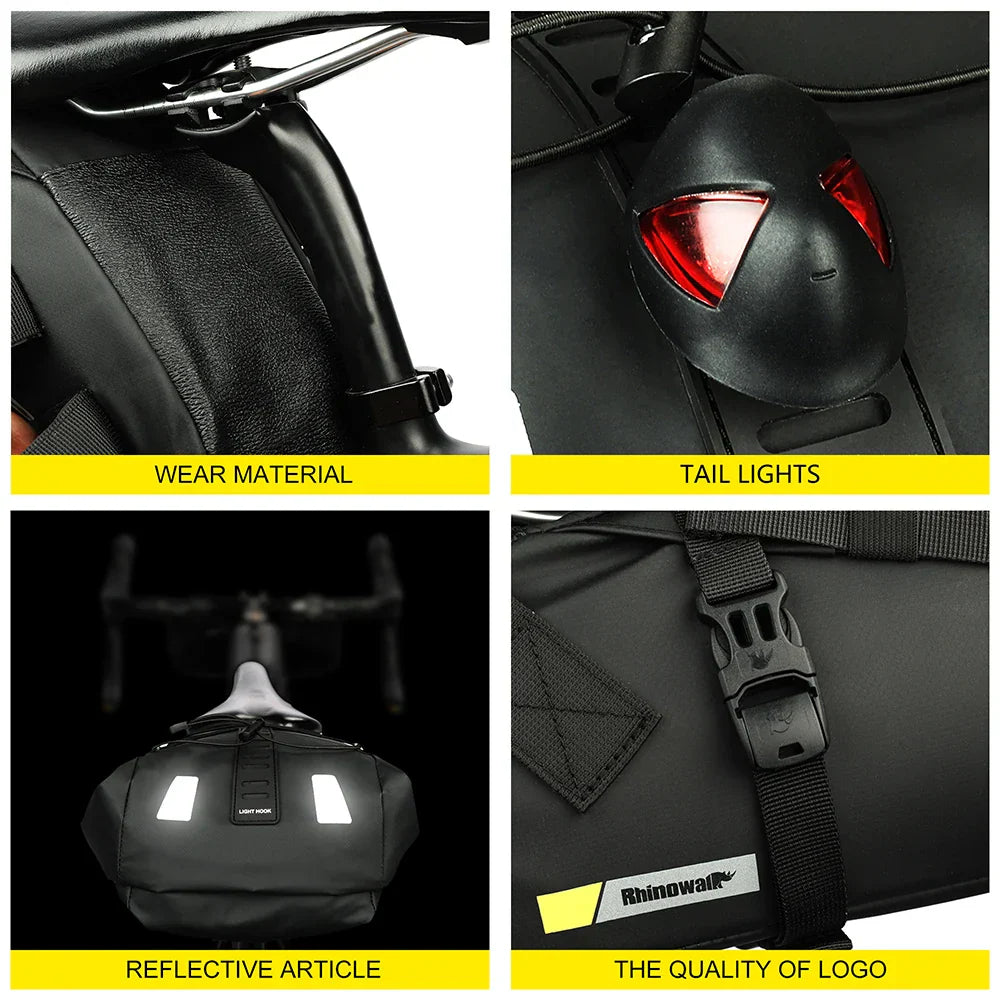 Waterproof 10L Bike Saddle Bag Foldable Rear Pannier Black