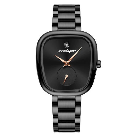 Women's Stainless Steel Waterproof Quartz Watch (Black)