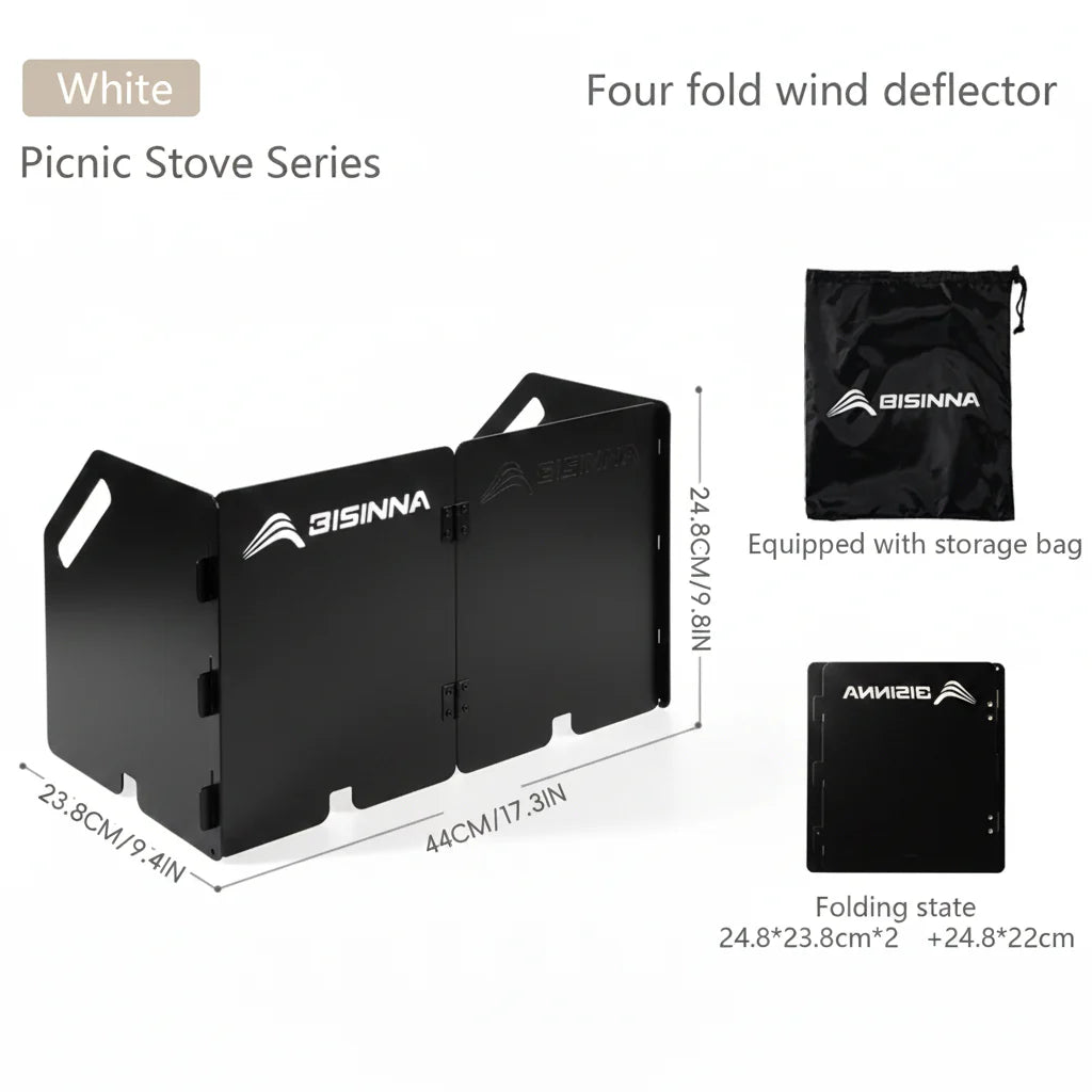 Foldable Carbon Steel Gas Stove Windshield Screen White