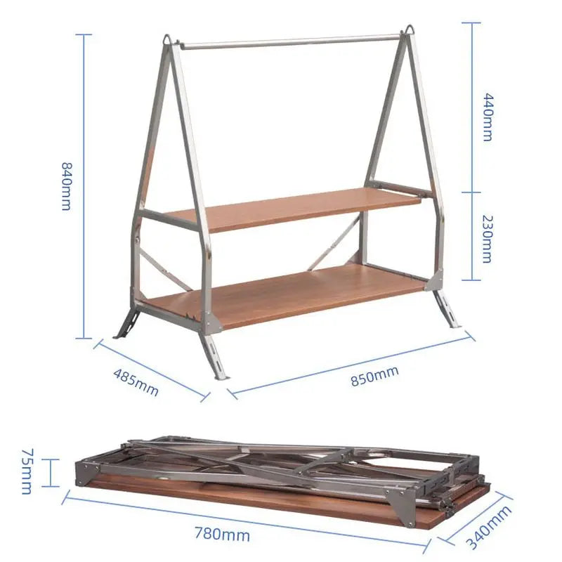Portable Folding Outdoor Camping Storage Shelf 304 Stainless Steel Silver