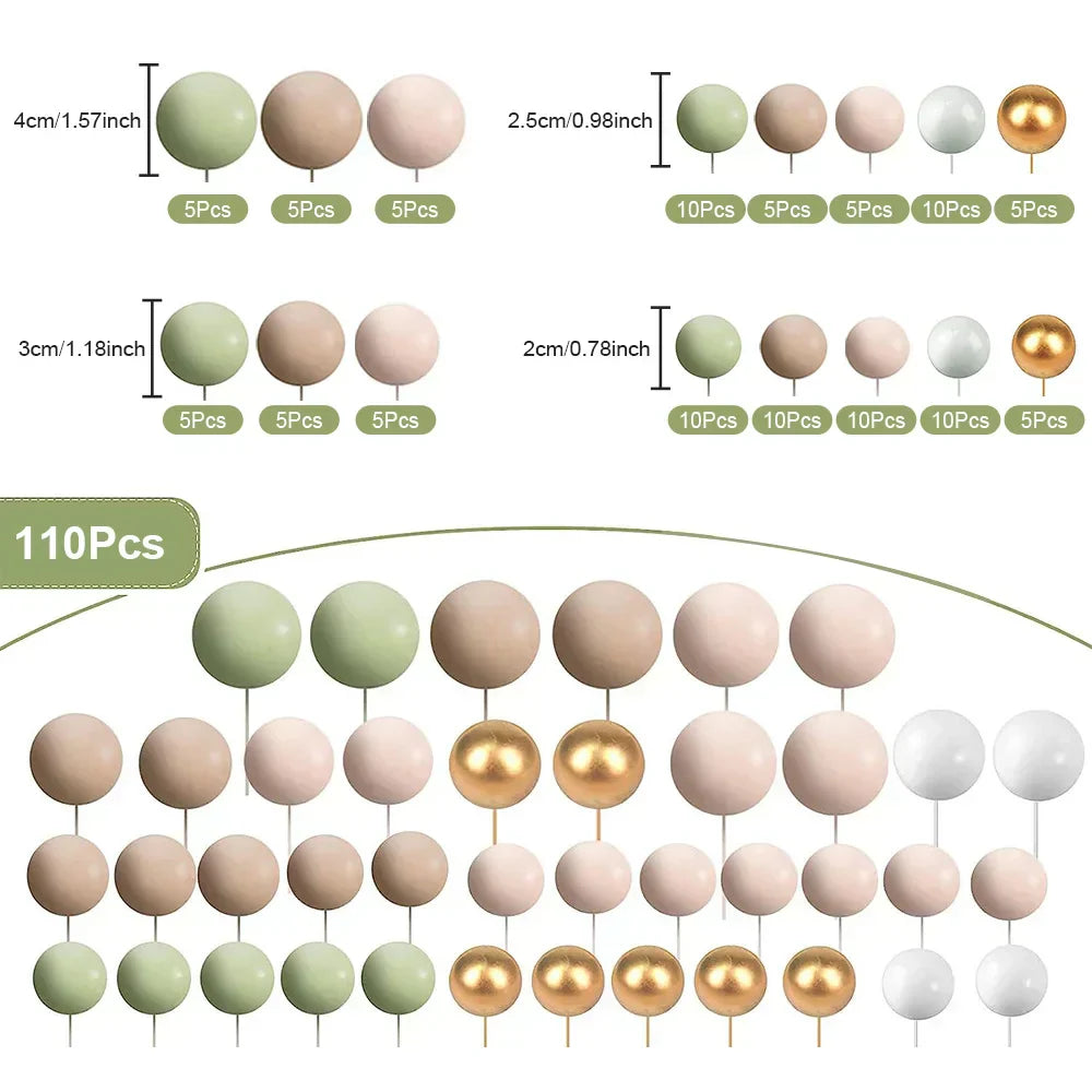 110-Piece Matcha Green Cake Cupcake Topper DIY Mini Balls Baking Decoration Set
