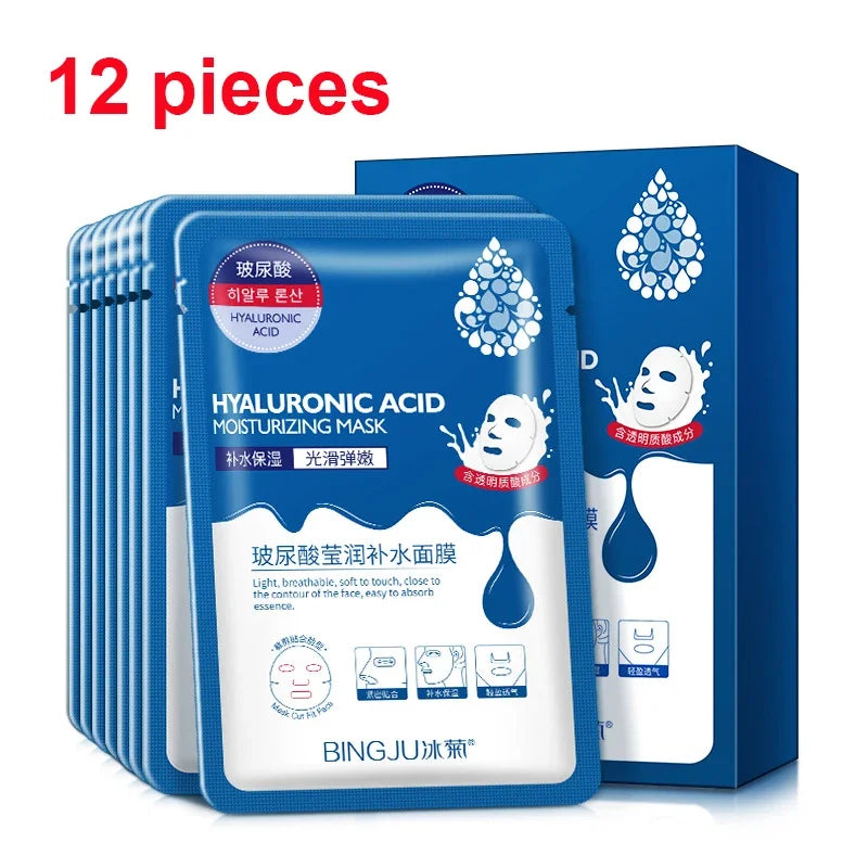 Hyaluronic Acid Facial Mask Set: 12-Piece for Complete Face Care