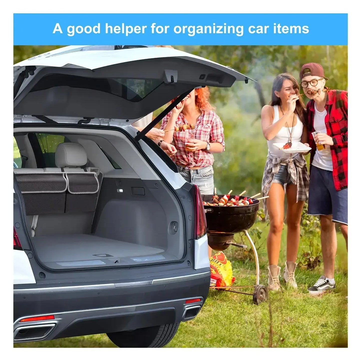 Car Trunk & Backseat Organizer High Capacity Multi Pocket Black
