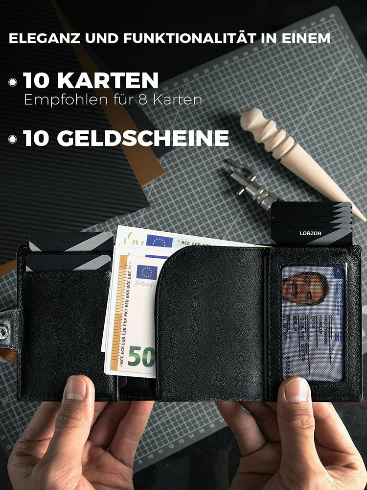 Men’s Blocker Wallet - Genuine Leather Wallet with Coin Pocket, Black
