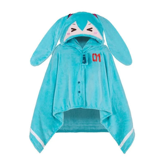 Anime-Inspired Hooded Plush Shawl Blanket