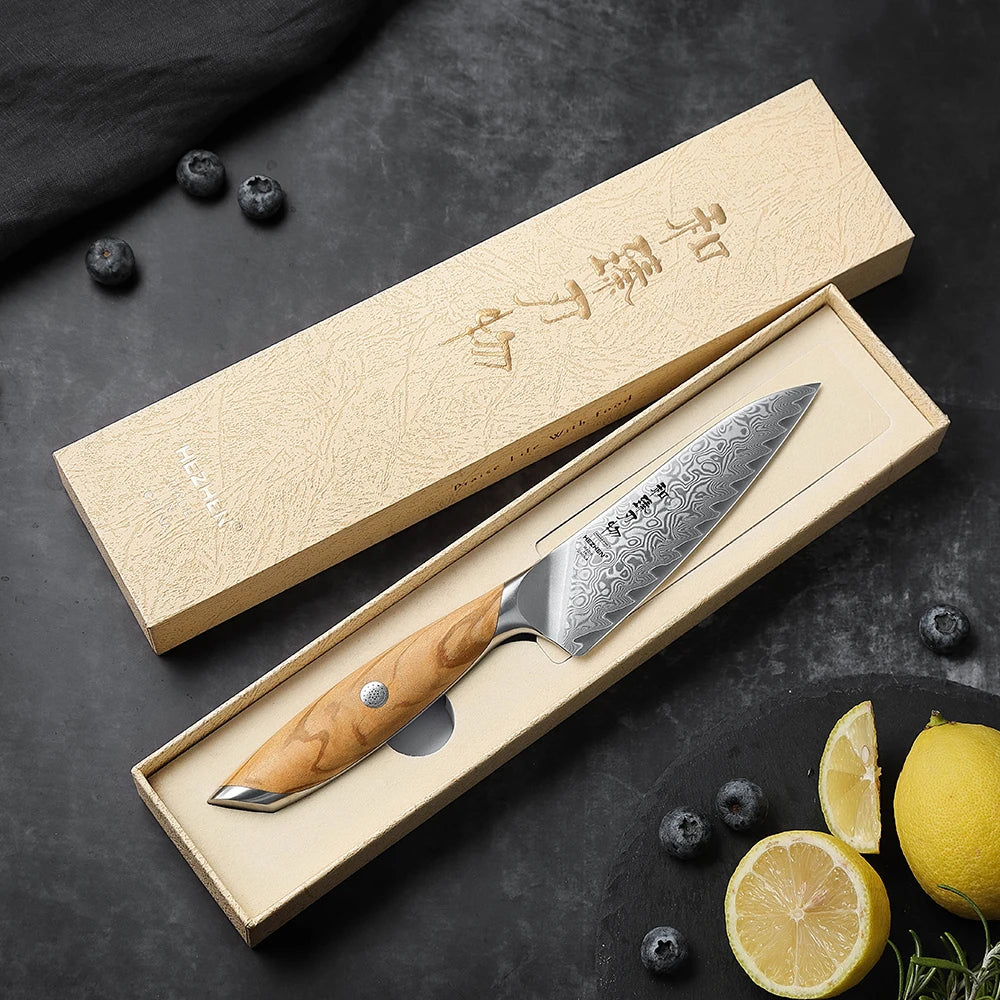 Flagship Series 5-Inch Utility Knife 73-Layer Powder Damascus Steel Brown