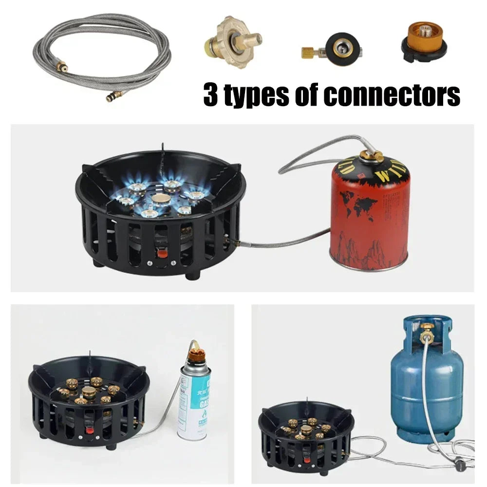 7-Core High-Power Camping Gas Stove 19800W Windproof Burner Black