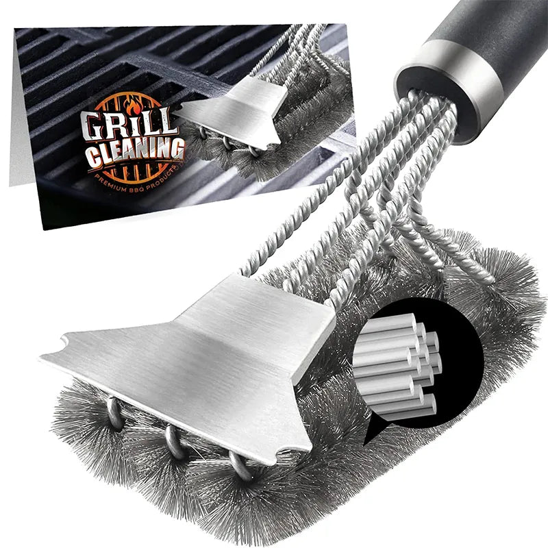 Safe Grill Brush and Scraper with Deluxe Handle