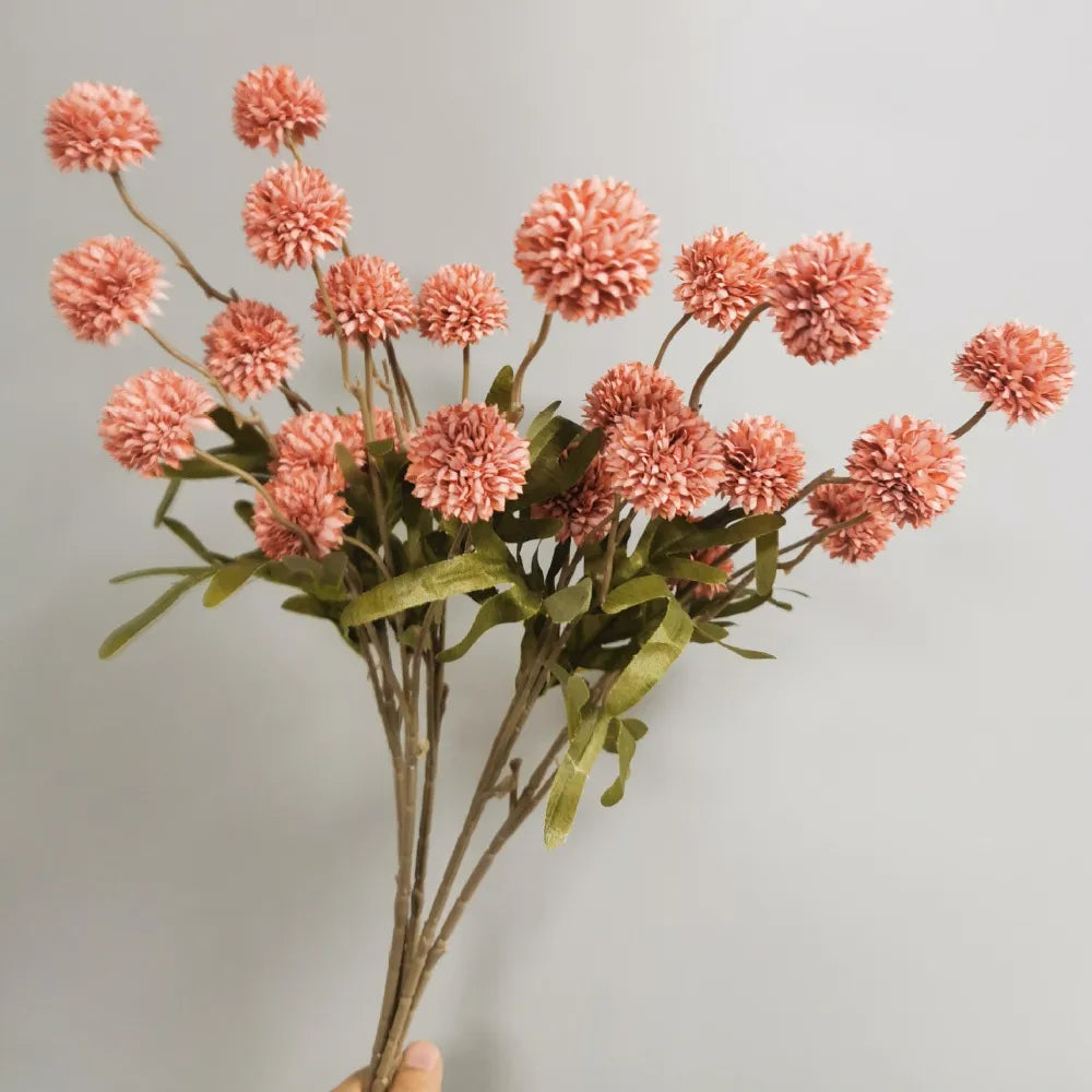 5-Head Pink Dandelion Flower Ball DIY Kit | Bouquet Silk Fake Flowers