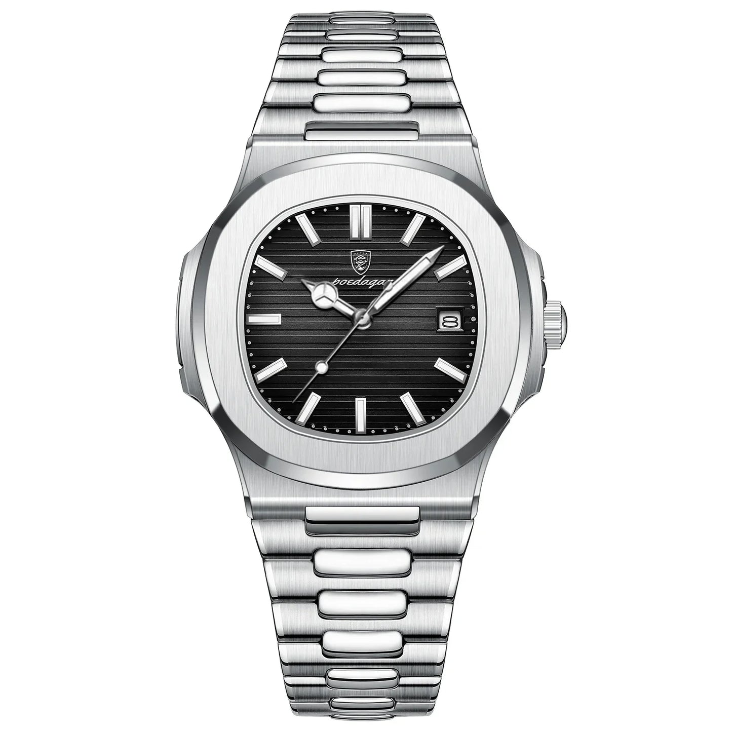 Watch for Men Stainless Steel Square Waterproof Quartz (Black)