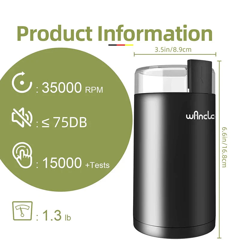 200W High Power Electric Coffee Grinder One Touch Operation Black