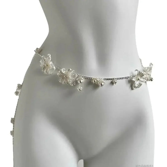 Retro Multilayer Pearl Waist Chain Belt Women (C)
