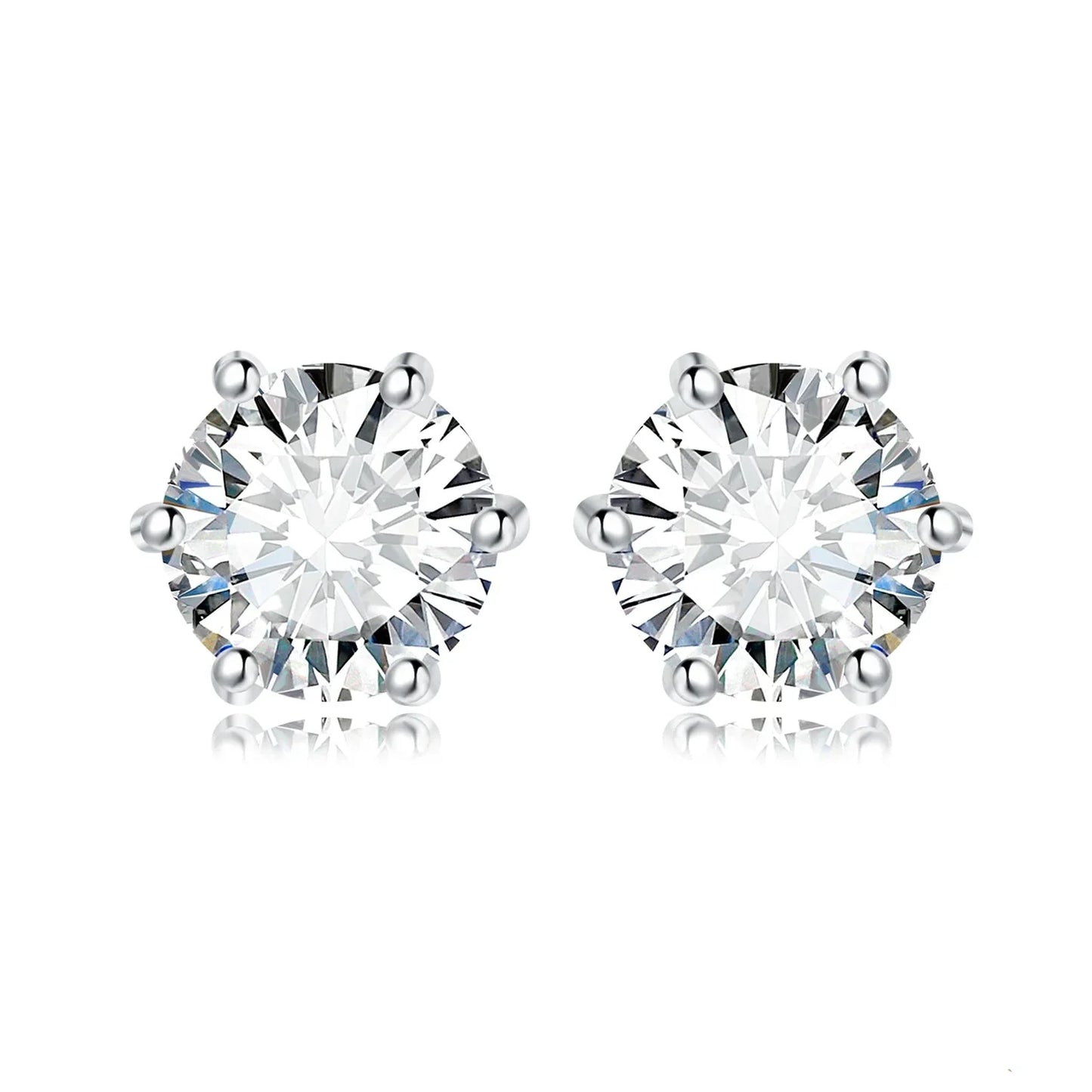 Earrings Stud Round 5A Zirconia Silver for Women (Silver)