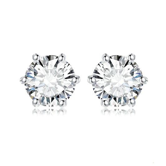 Earrings Stud Round 5A Zirconia Silver for Women (Silver)