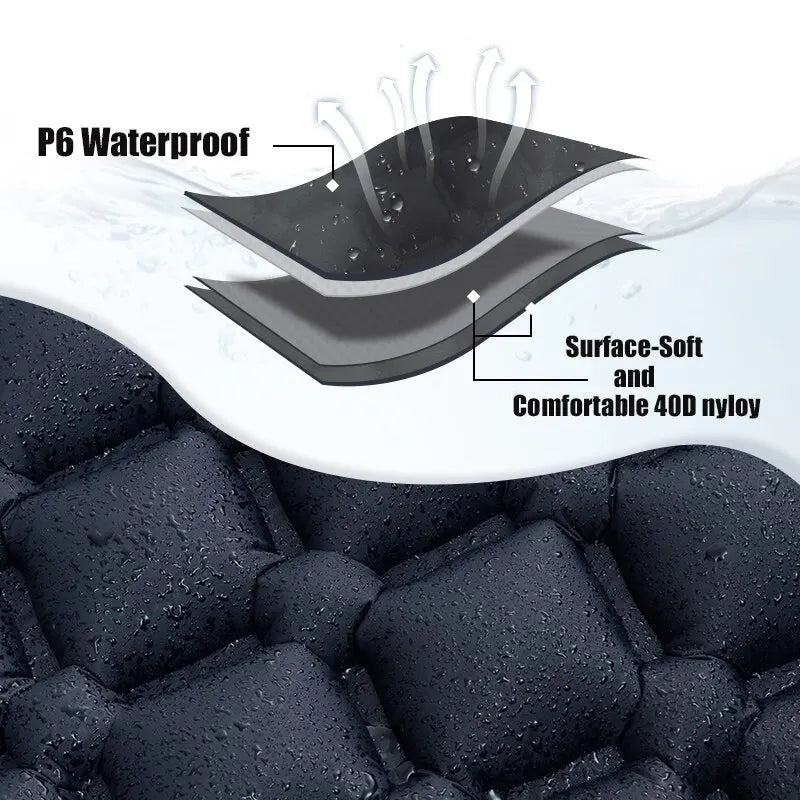 Camping Inflatable Sleeping Pad with Built-in Foot Pump And Pillow Navy Blue
