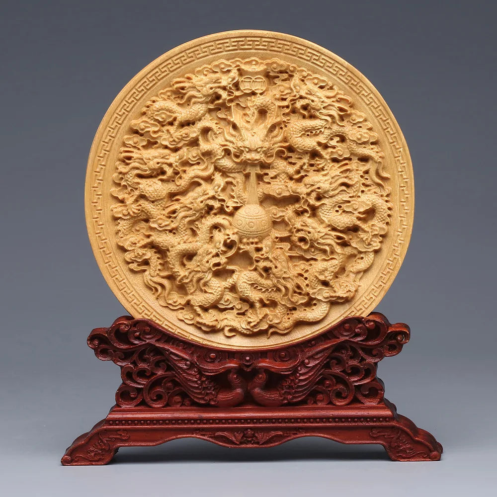 Dragon & Phoenix Solid Wood Statue: Artful Home Decor