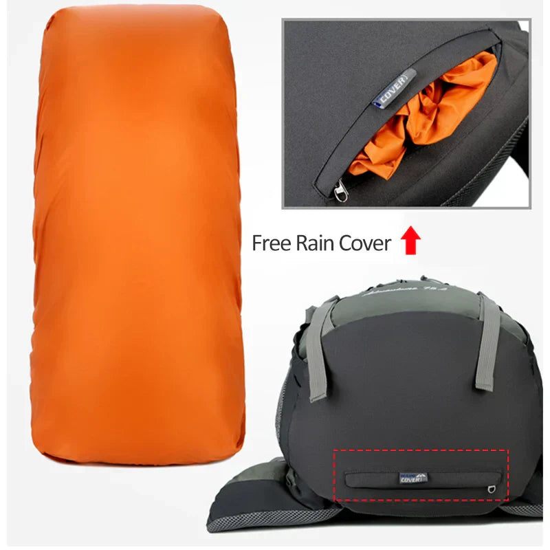 75L Camping Backpack  Waterproof Rucksack Green