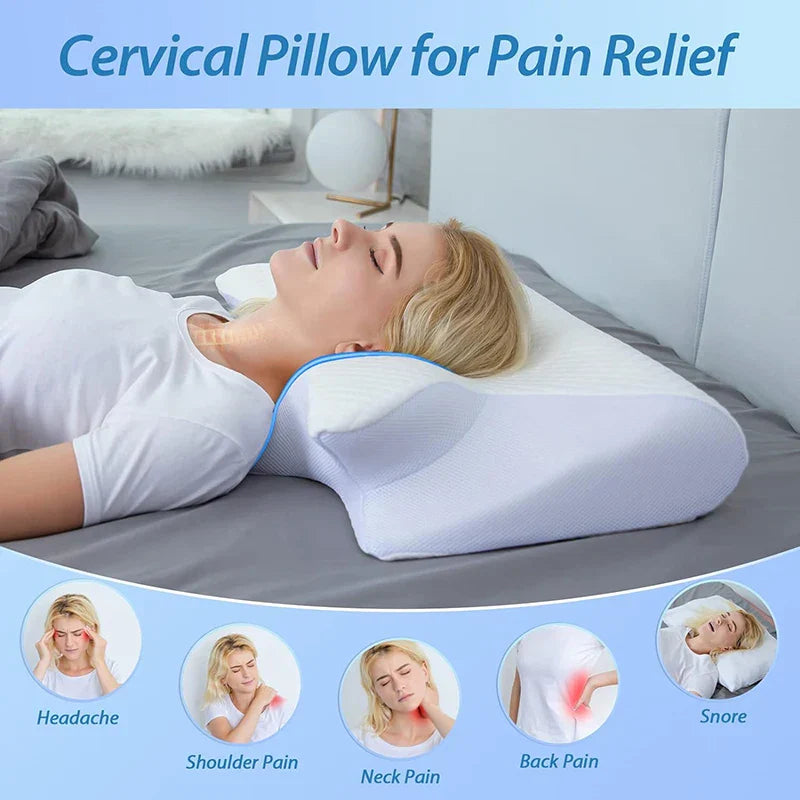 2-in-1 Ergonomic Memory Foam Cervical Pillow Orthopedic Neck Support Grey