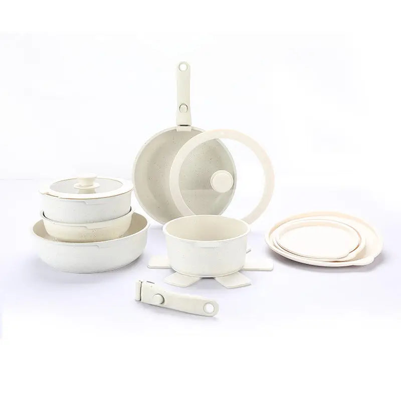Non-Stick Die-Cast Aluminum Cookware Set Induction-Compatible White