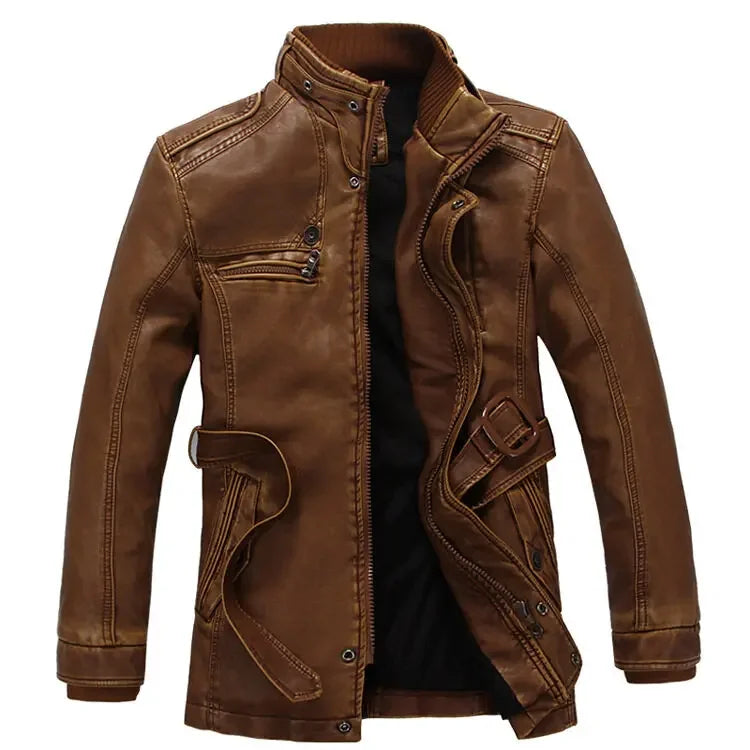 Mens PU Leather Fleece Lined Winter Jacket (Yellow fleece)