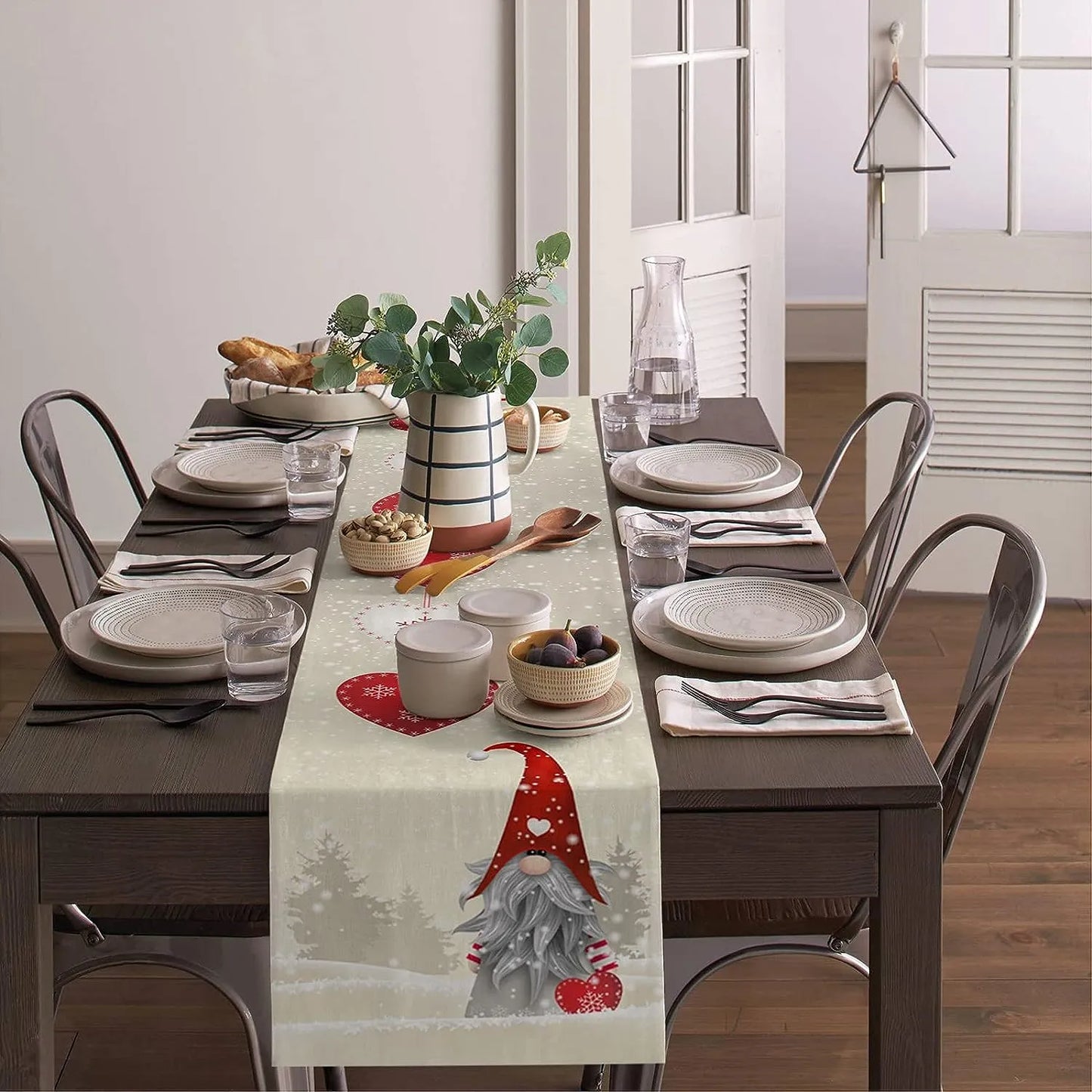 Christmas Snowflakes Linen Table Runner - Festive Dresser Scarf