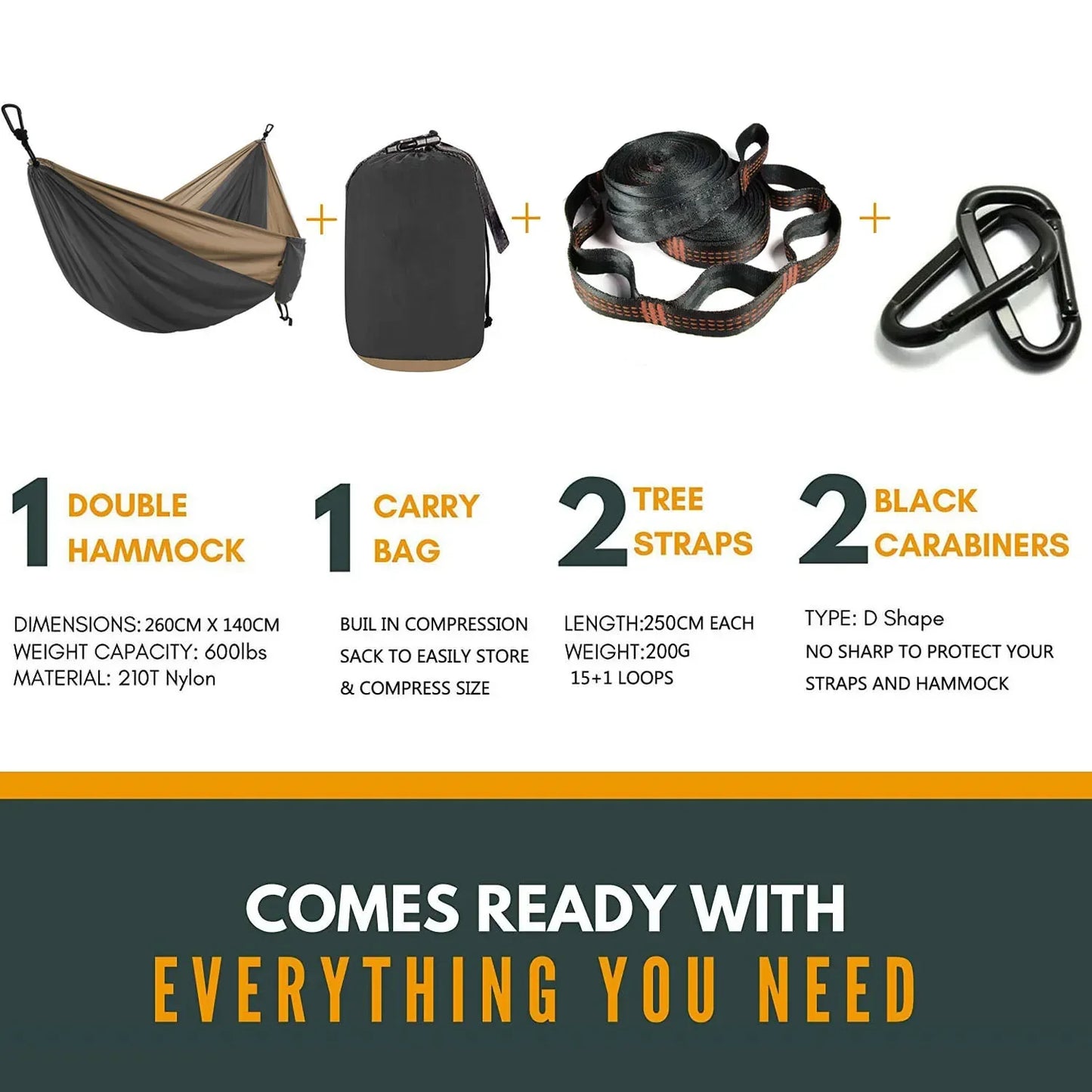 Double Parachute Hammock with Straps & Carabiners