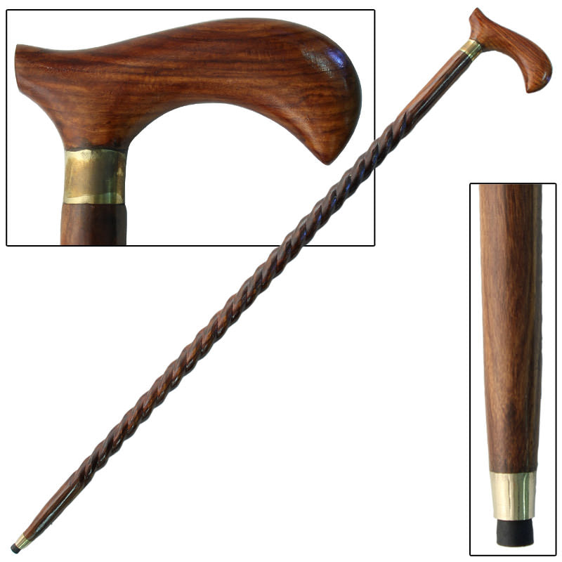 Spiral Sheesham Wood Derby Cane  - TOPHATTER'S ARMORY DEALS