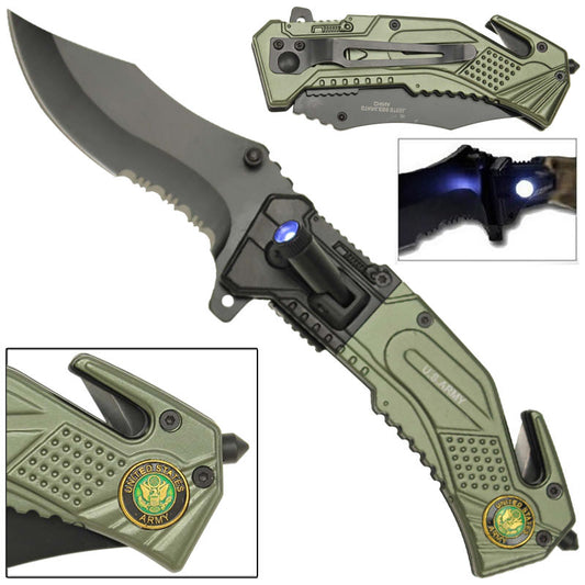 Spring Assist LED Tactical US Army Rescue Assisted Opening Knife