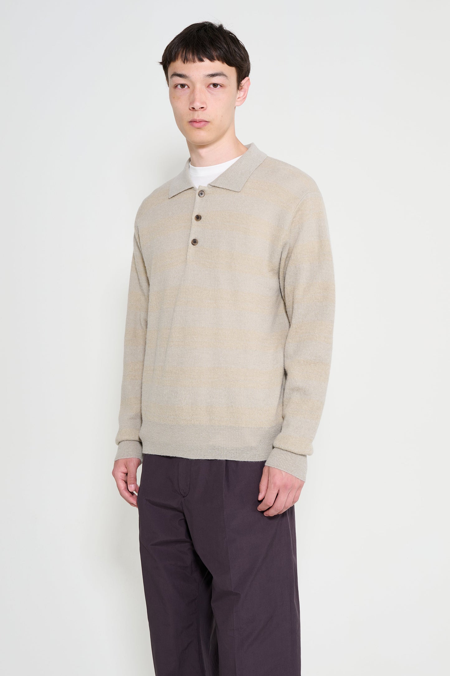 ssstein W/AL/NY Knit Stripe Polo LS Beige Greige Mix