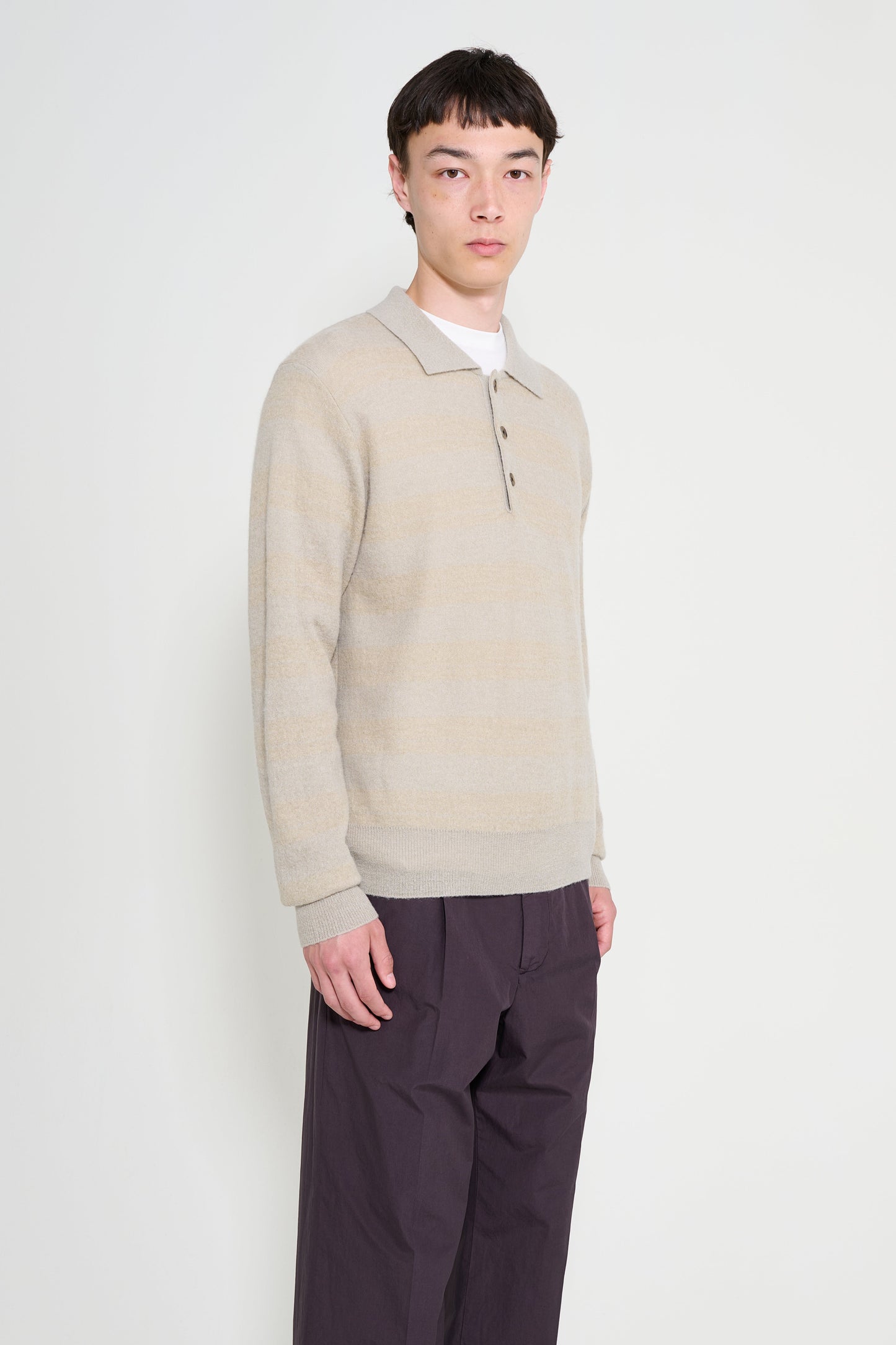 ssstein W/AL/NY Knit Stripe Polo LS Beige Greige Mix