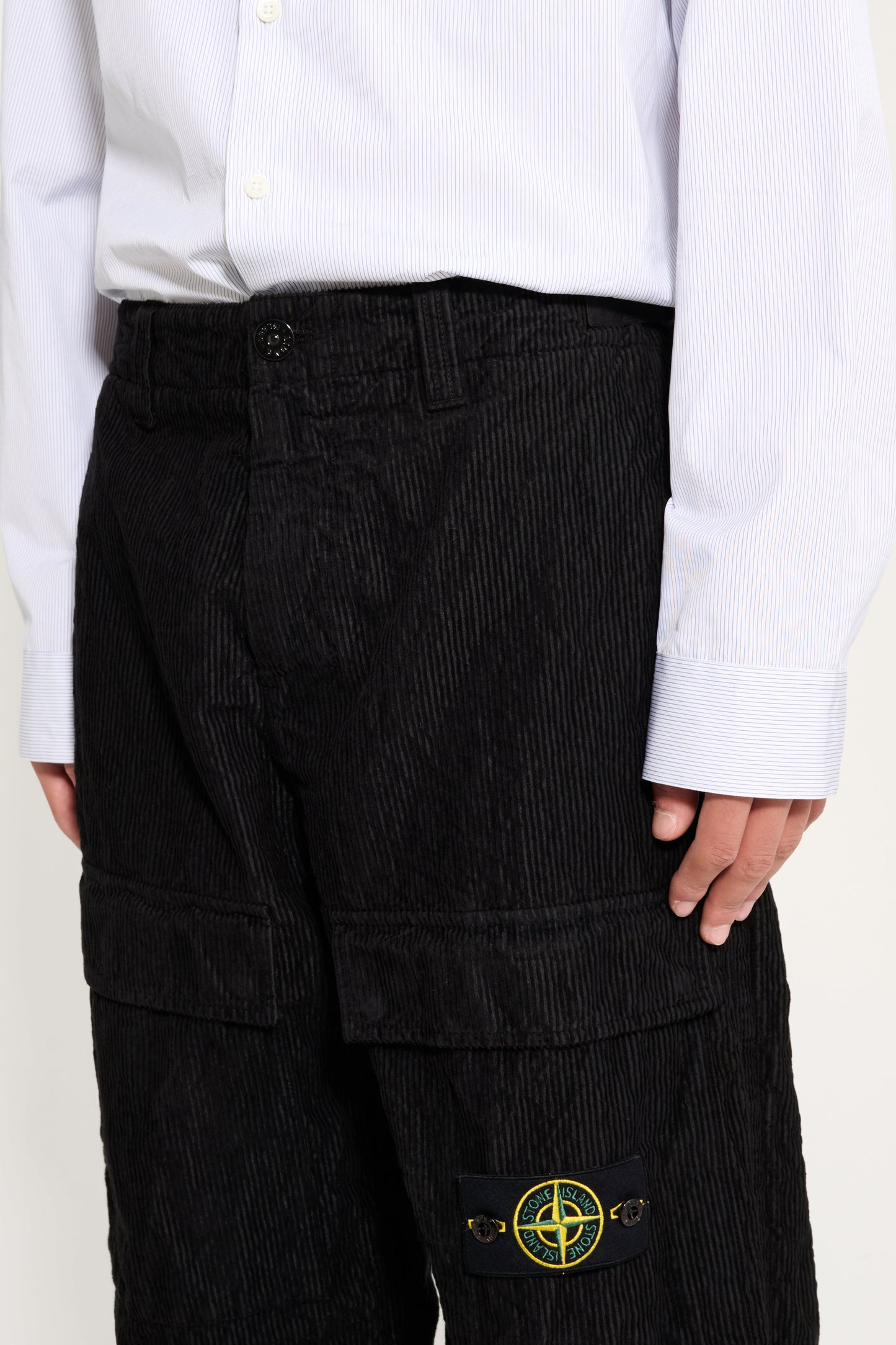 Stone Island Wrinkled Corduroy 500-TC Cargo Trousers Black