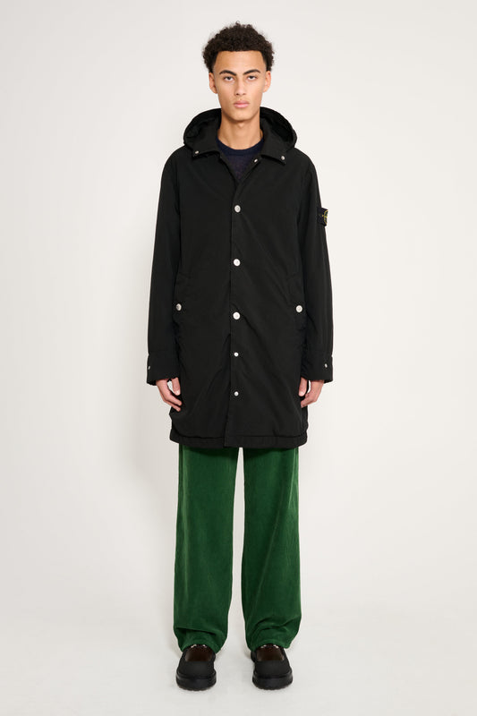 Stone Island Hooded Long Coat Compact Touch Poly-TC Black