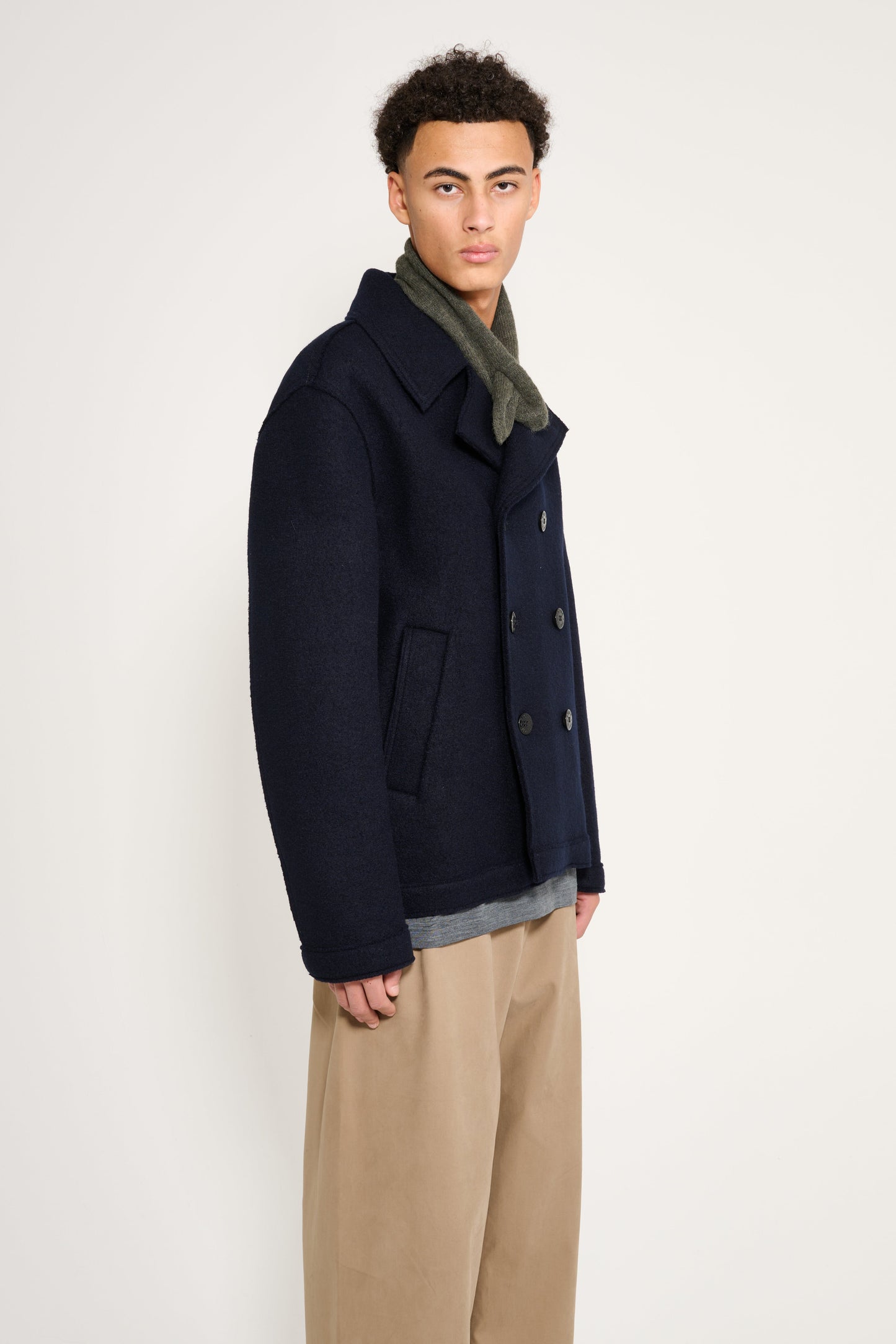 Stone Island Double Breasted Pea Coat Navy Blue