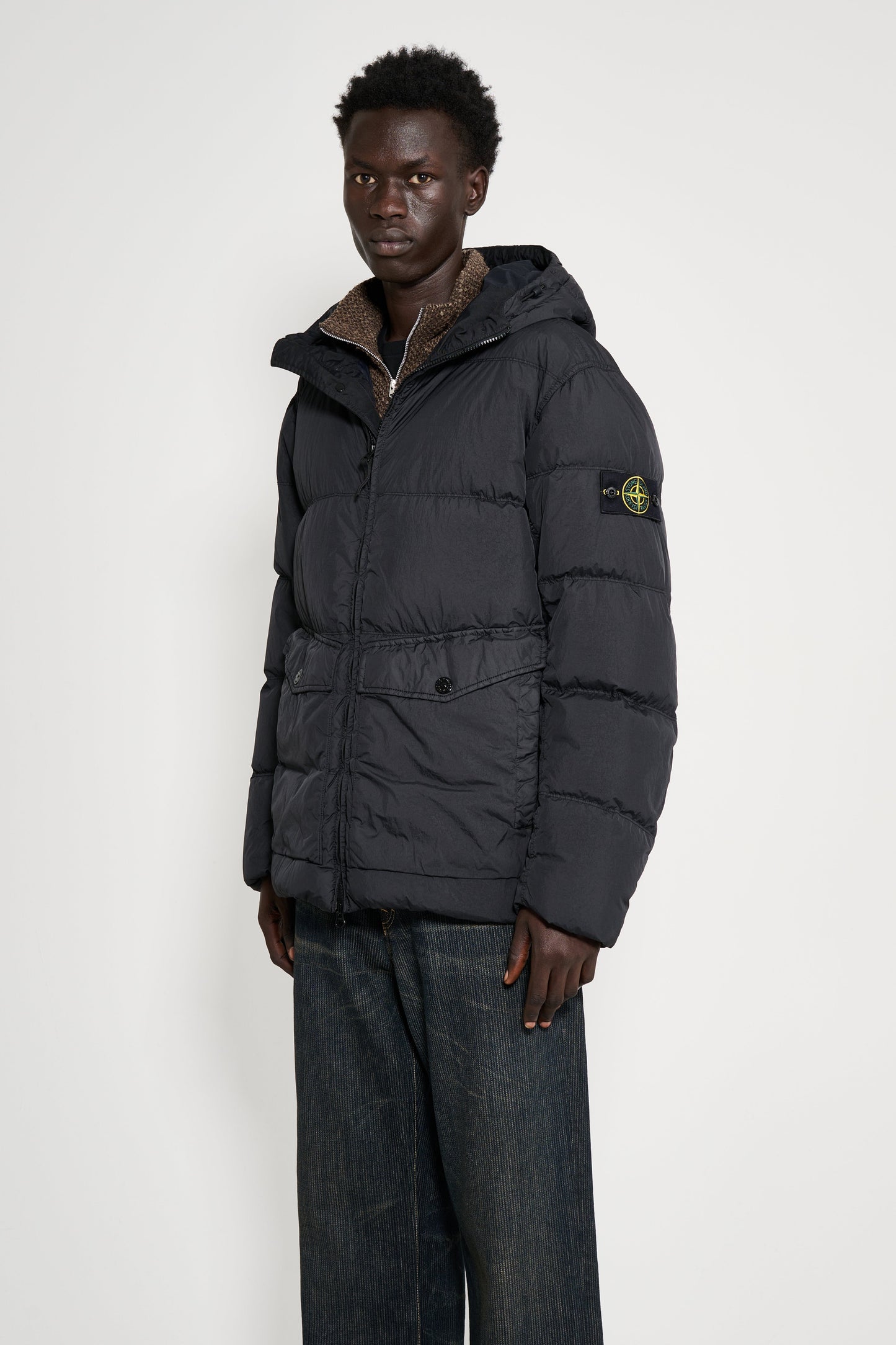 Stone Island Crinkle Reps NY Hooded Down Jacket Black