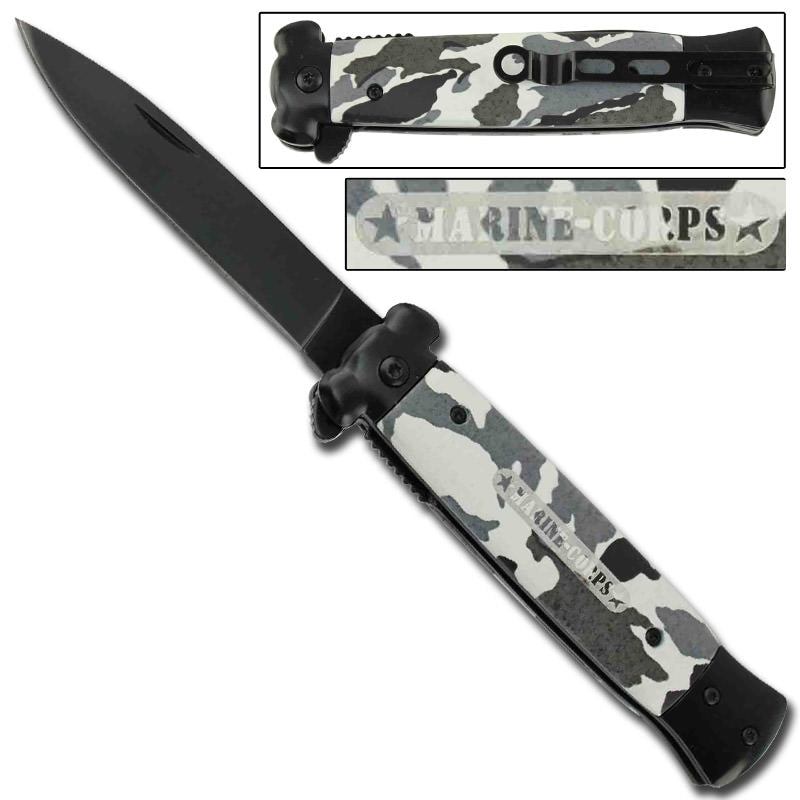 Stiletto Style Spring Assisted Knife Marine Arctic Camo