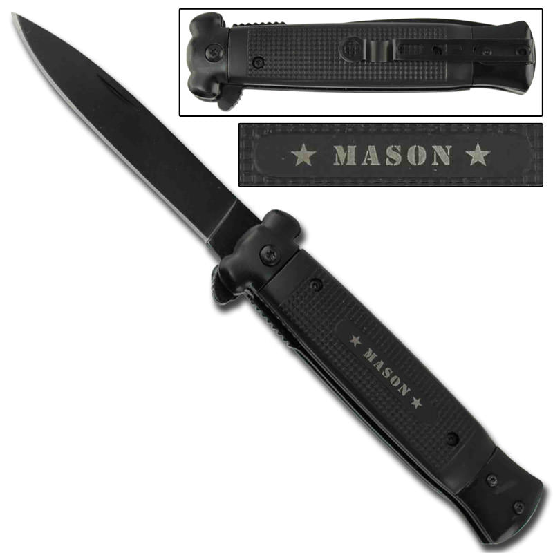 Stiletto Style Spring Assisted Knife Masonic