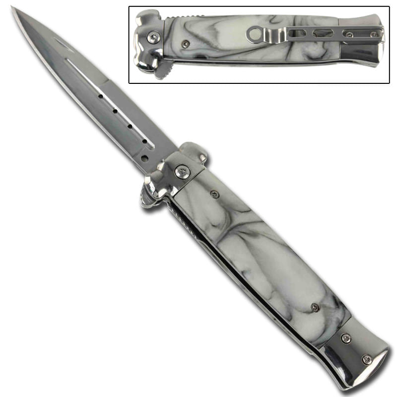 Striker Spring Assisted Knife White Marble Stiletto Style