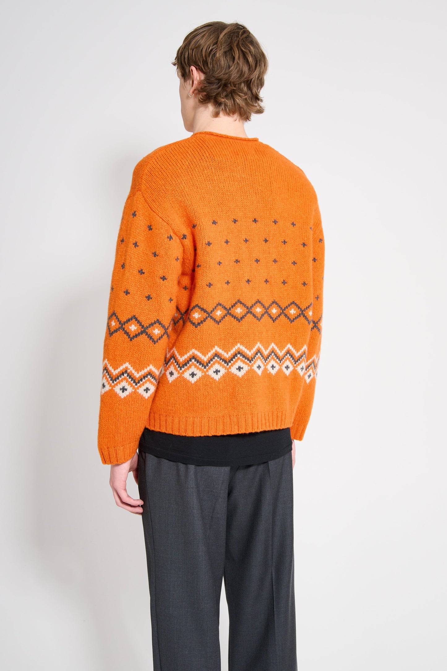 Stüssy Roll V Neck Fairisle Sweater Orange