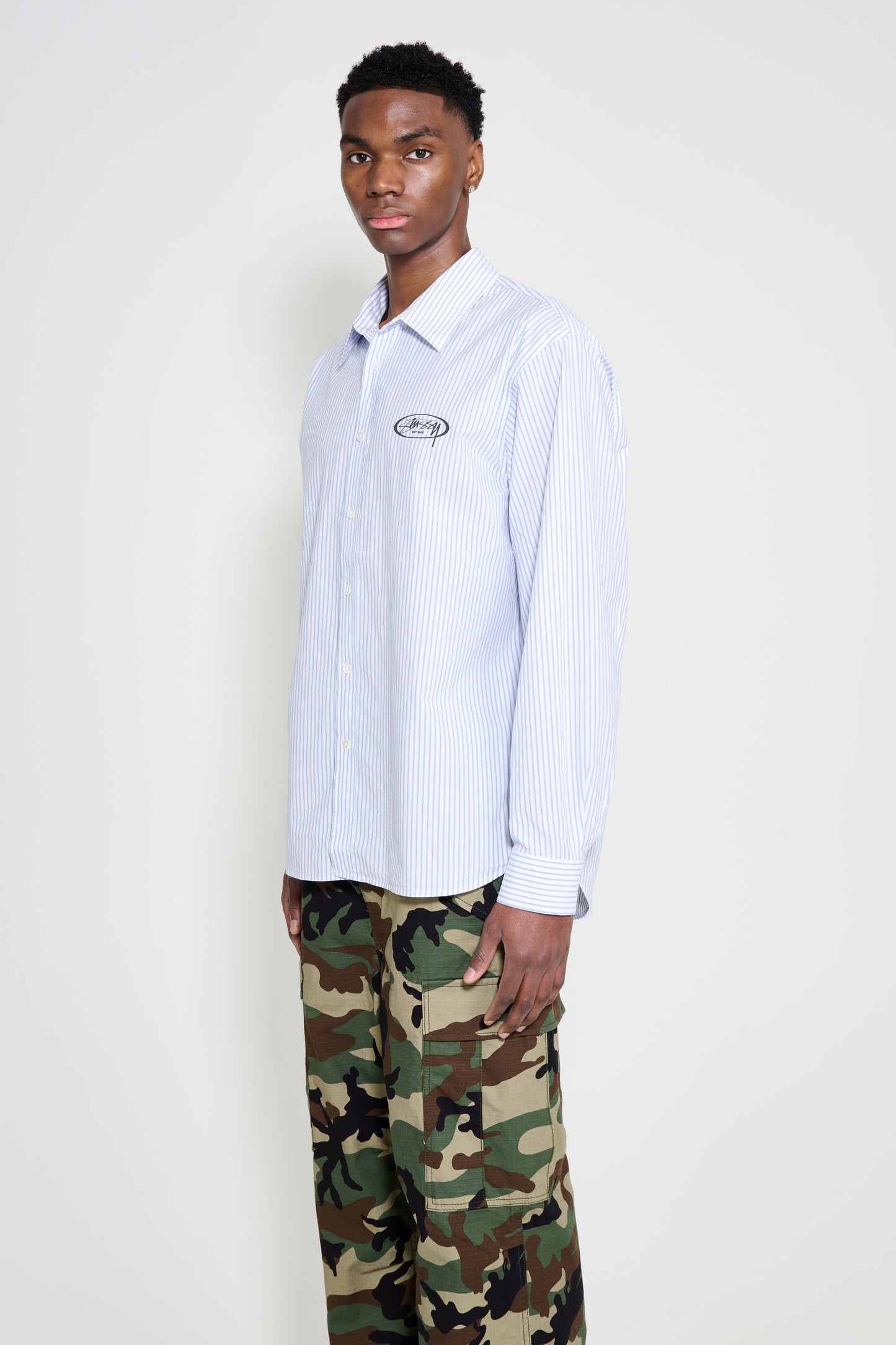 Stüssy Standard LS Shirt Logo Blue Stripe