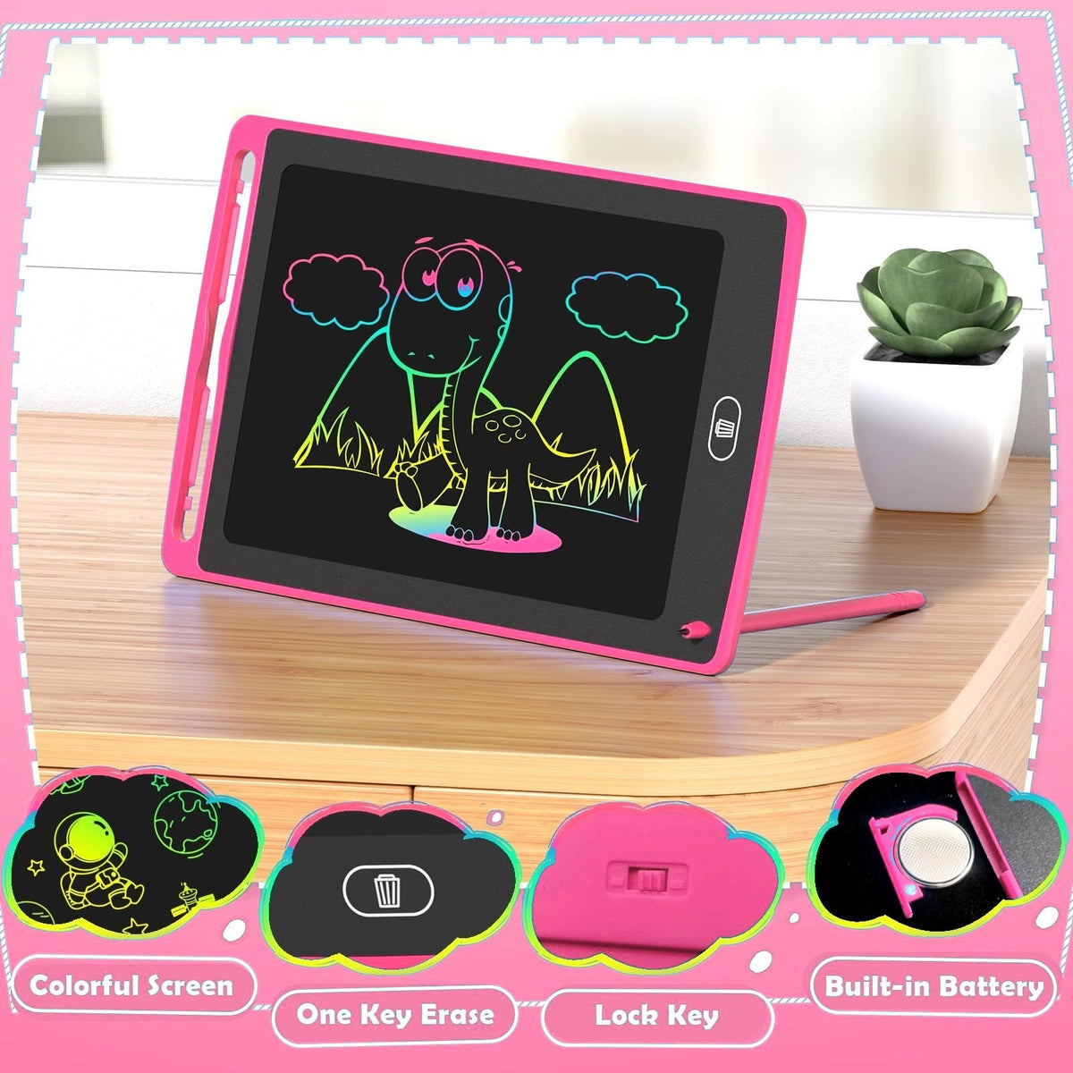 8.5 Inch LCD Writing Tablet for Kids - Colorful Doodle Board with Stylus and Lock Key