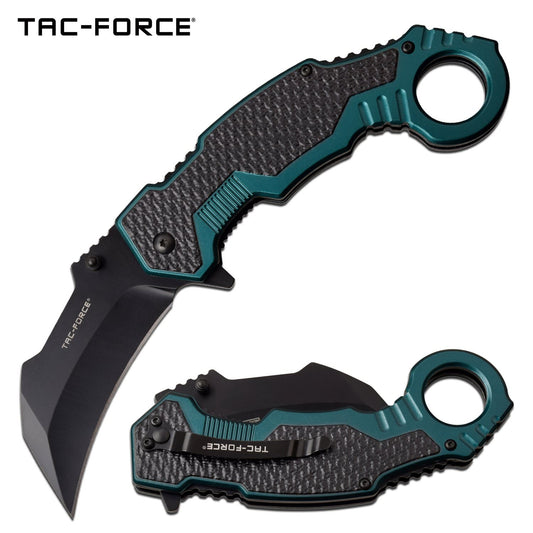 Spring Assist Folding Knife 3" Black Hawkbill Blade Tactical Karambit Green