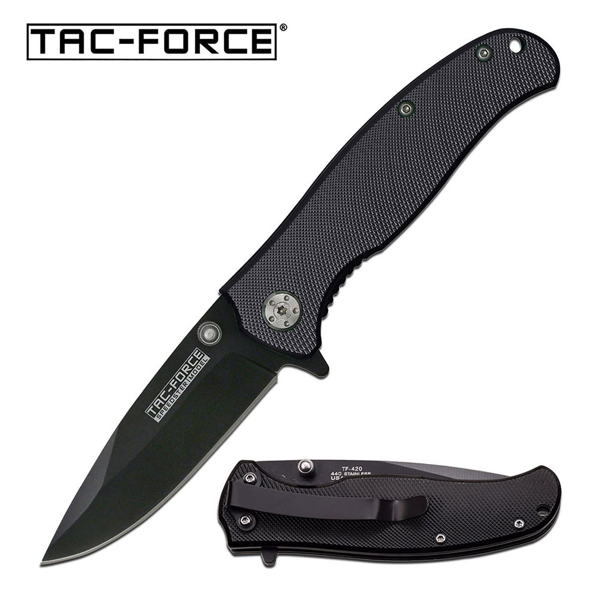 Tac-Force All Black Drop-Point Blade Spring-Assisted Folding Pocket Knife - TOPHATTER'S ARMORY DEALS