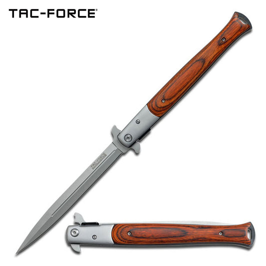 Huge Stiletto Style Spring Assist Knife W/ Red Pakkawood Handle