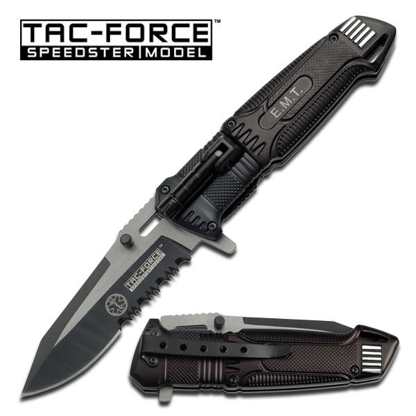 Tac-Force Black Assisted Open EMT LED Light Liner Folding Pocket Knife - TOPHATTER'S ARMORY DEALS