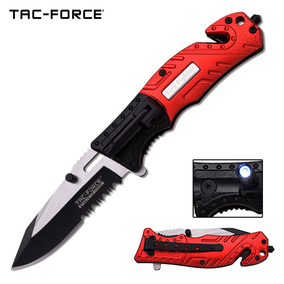 Tac-Force 7.75" Fire Fighter Spring Assisted Folding Knife With Flashlight - TOPHATTER'S ARMORY DEALS