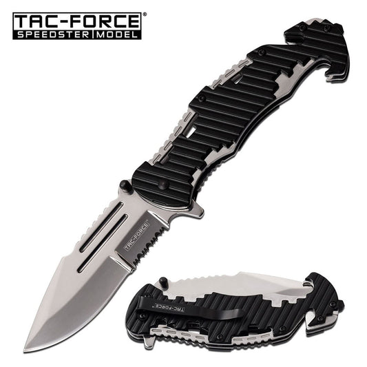Tac-Force Rescue Style Spring Assisted Pocket Knife Black Polished Steel Handle