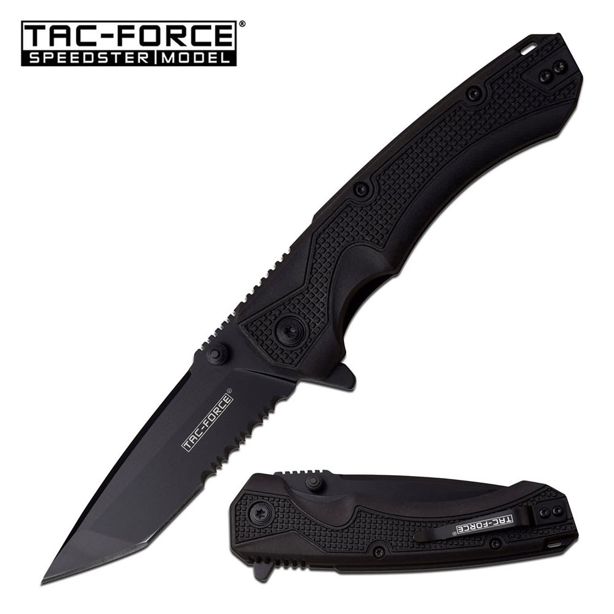 Rapid Black Spring Assisted Knife - Black Tanto Serrated - TOPHATTER'S ARMORY DEALS