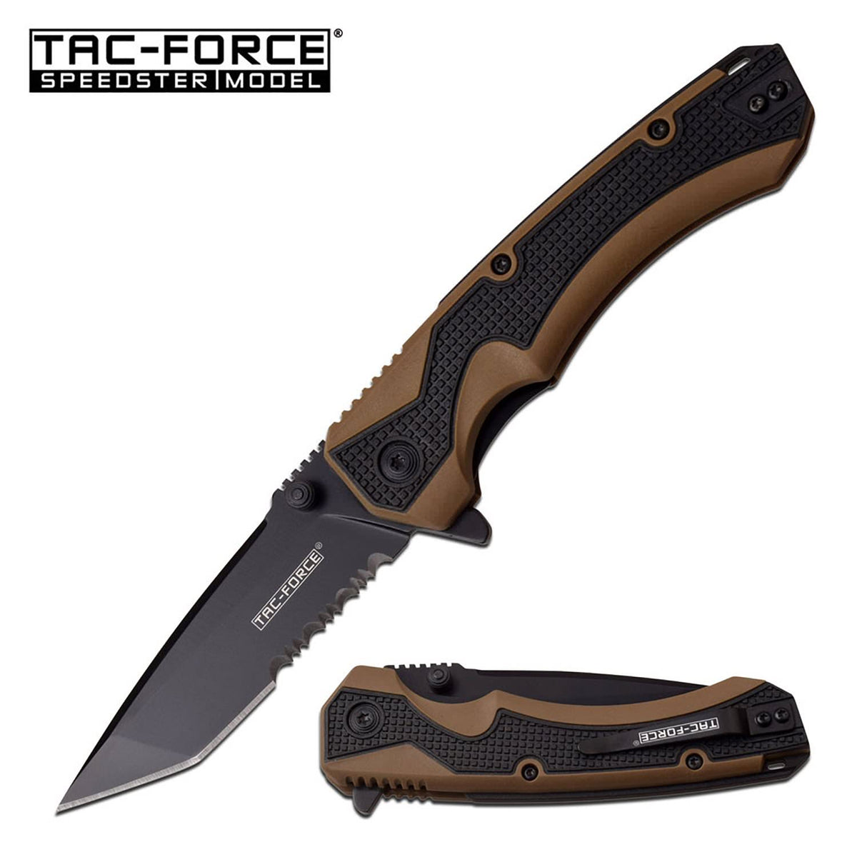 Rapid Tan Spring Assisted Knife - Black Tanto Serrated - TOPHATTER'S ARMORY DEALS