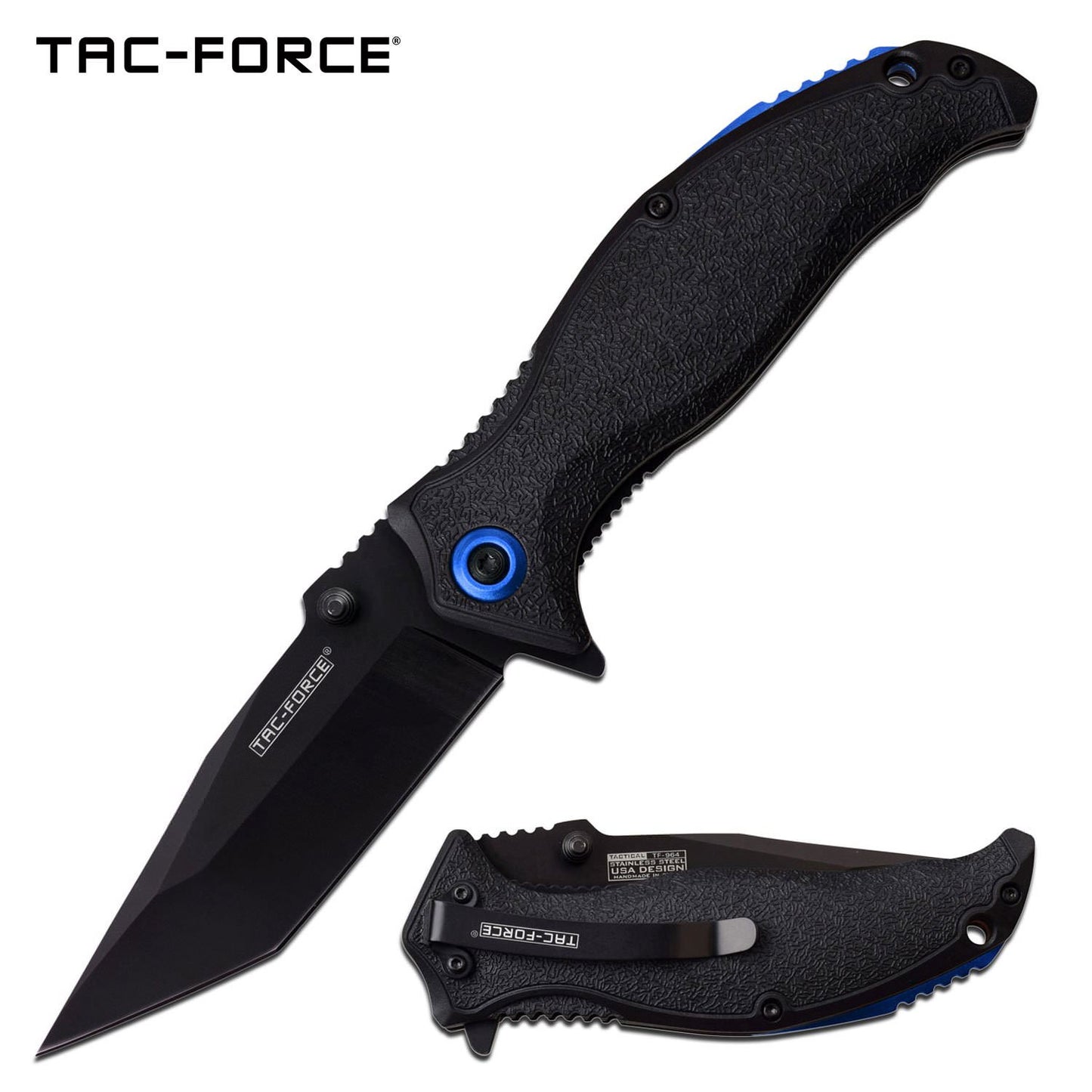 Black Tanto Blade Edc Tactical Blue Spring-Assist Folding Knife