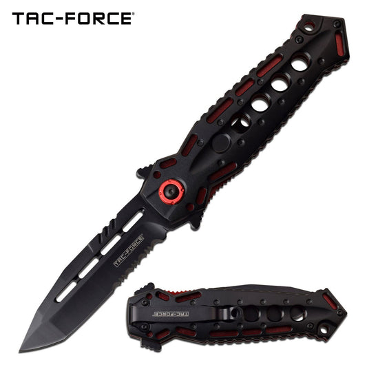 Spring Assist Folding Knife Tac-Force Black Tanto Stiletto Blade Red Tactical